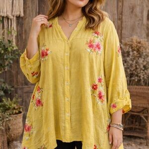 Figueroa & Flower 2X Boho Embroidered Blouse | Flowy Artsy Tunic Top
